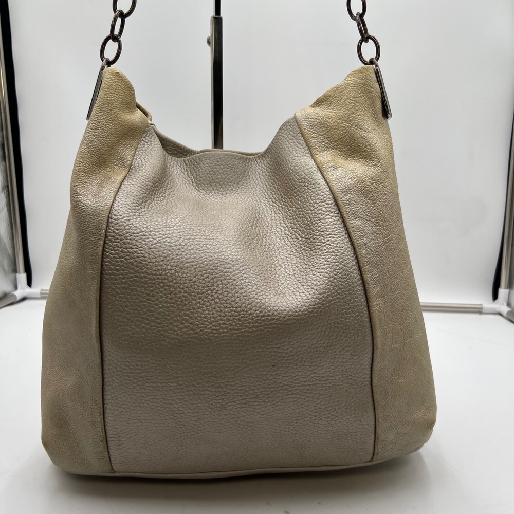 Brighton Metallic Beige Leather Hobo Shoulder Bag Chain Braided Strap Purse - Picture 2 of 10